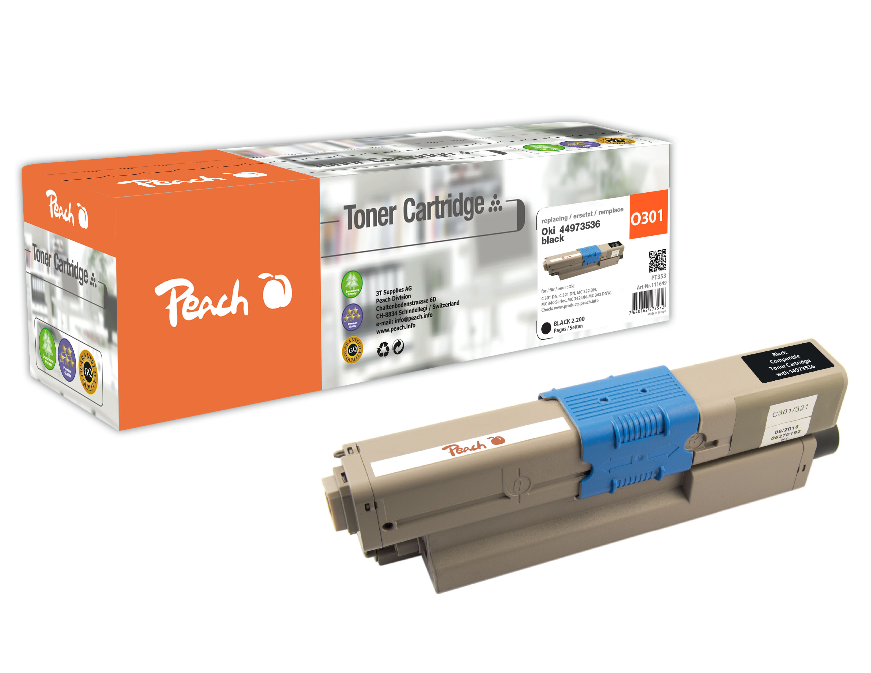 Peach  Tonermodul schwarz kompatibel zu OKI MC 340 Series