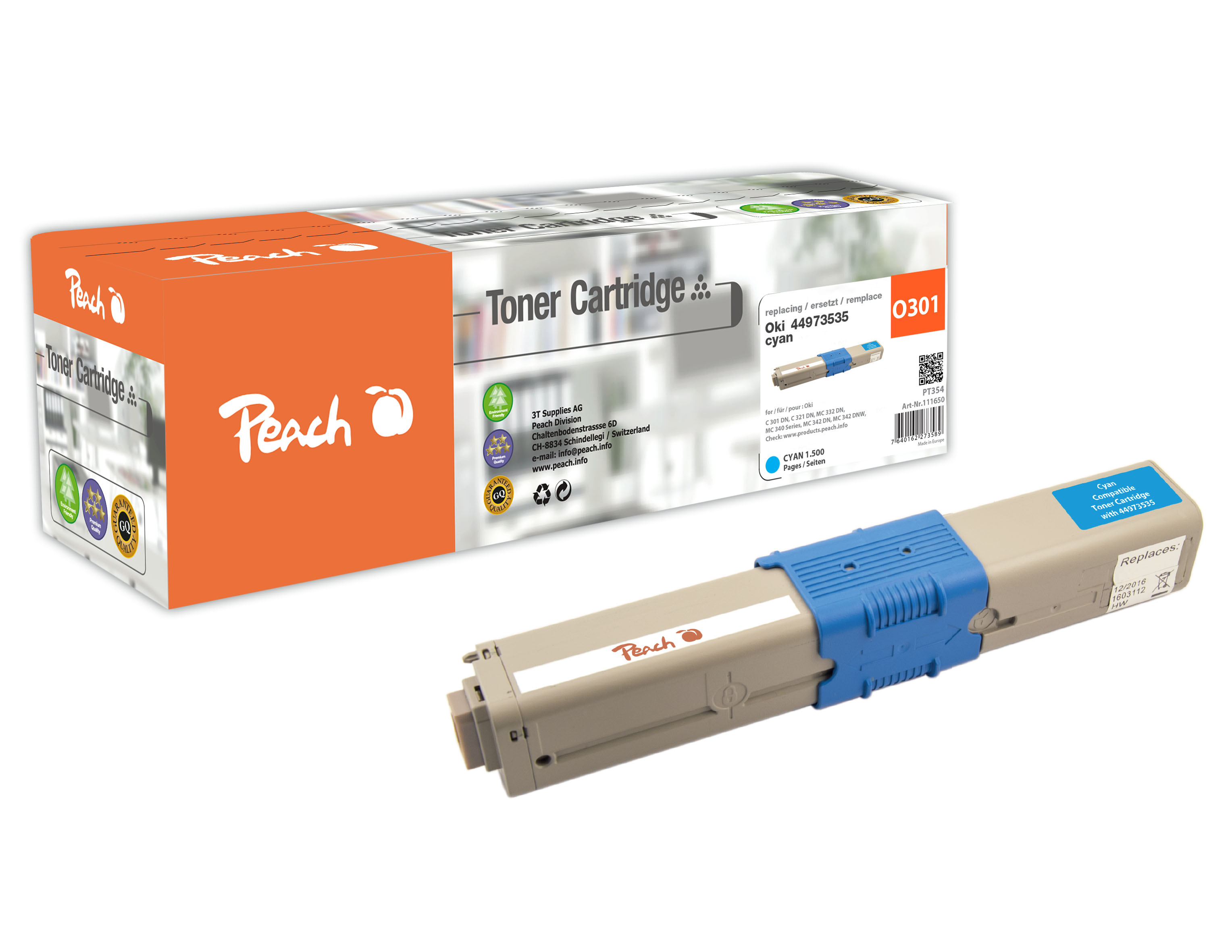 Peach  Tonermodul cyan kompatibel zu OKI MC 340 Series