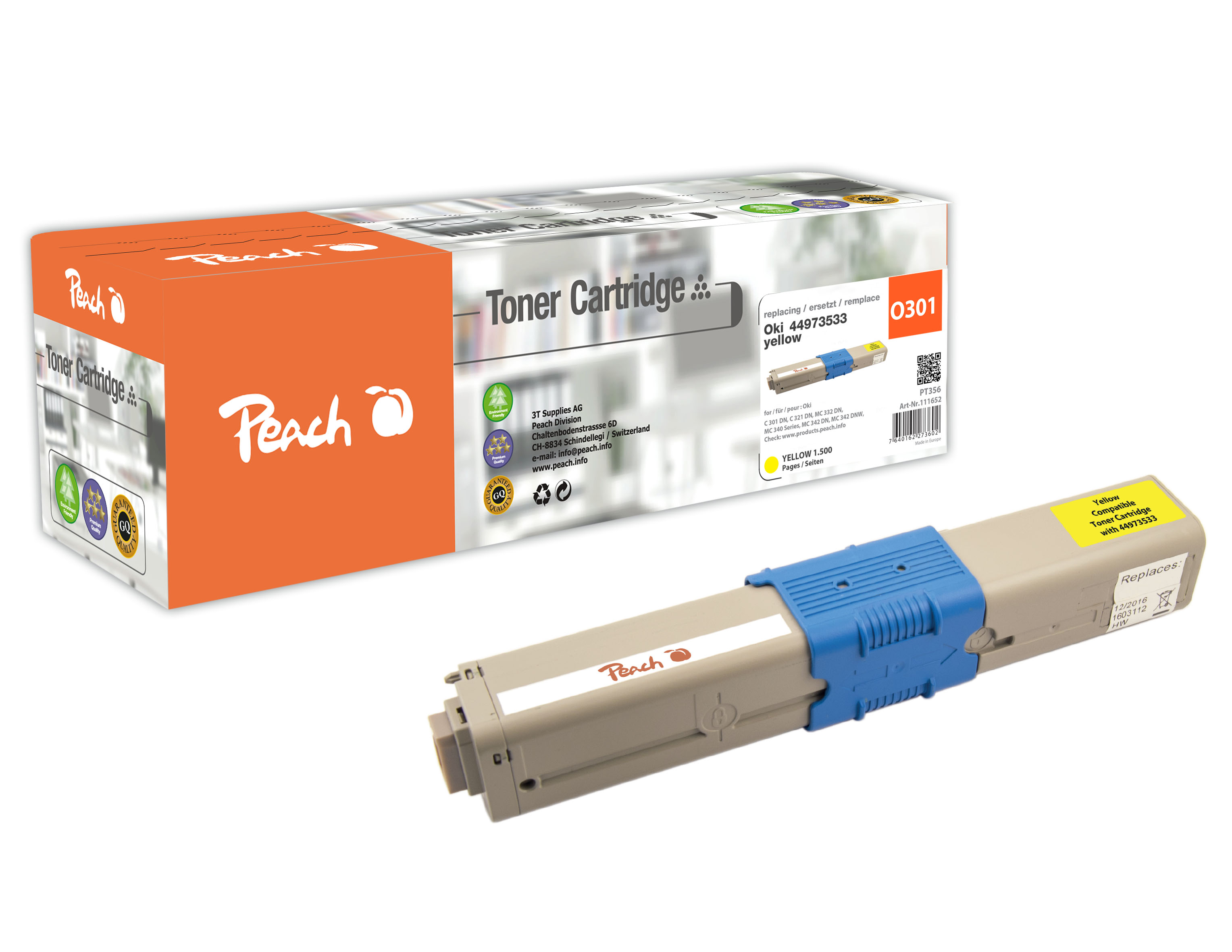 Peach  Tonermodul gelb, kompatibel zu OKI MC 340 Series