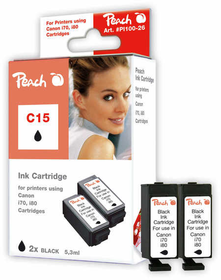 Peach 2  Tintenpatronen schwarz kompatibel zu Canon Pixma IP 90