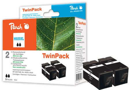 Peach  Doppelpack Tintenpatrone schwarz kompatibel zu HP OfficeJet 7500 A Wireless