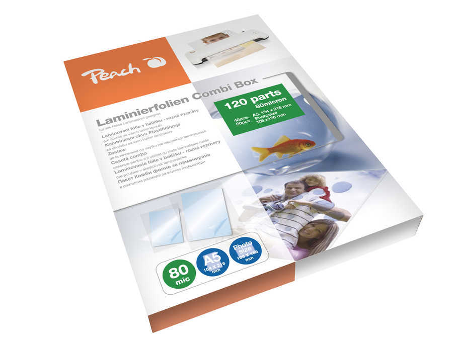 Peach  Laminierfolien 40x A5 & 80x 10x15cm Foto | Starterset | 80 mic | 120 St. | glänzend - kompatibel mit Laminiergeräten aller Markenhersteller | PPC500-04 