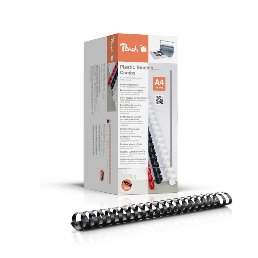 Peach  Plastikbinderücken A4 | 38mm | 375 Blatt | 50 Stück | schwarz | PB438-02 