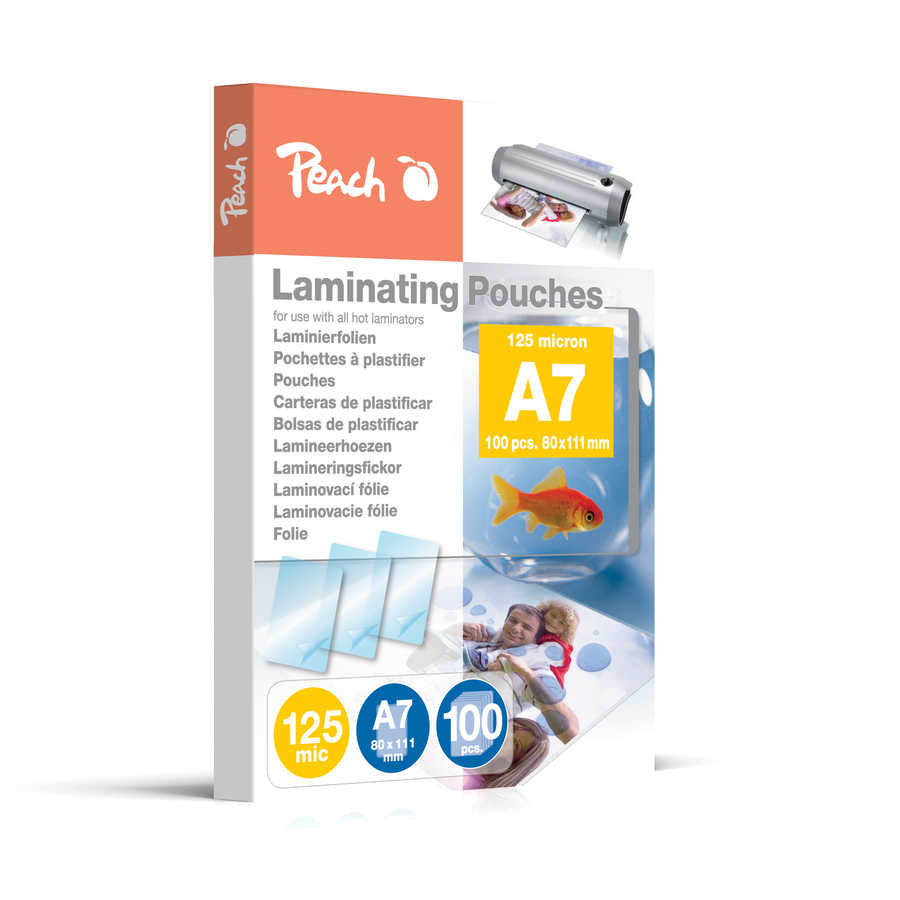 Peach  Laminierfolie A7 | 125 mic | 100 St. | glänzend | Premiumqualität für beste Laminierergebnisse | geeignet für alle Laminiergeräte | PP525-05 