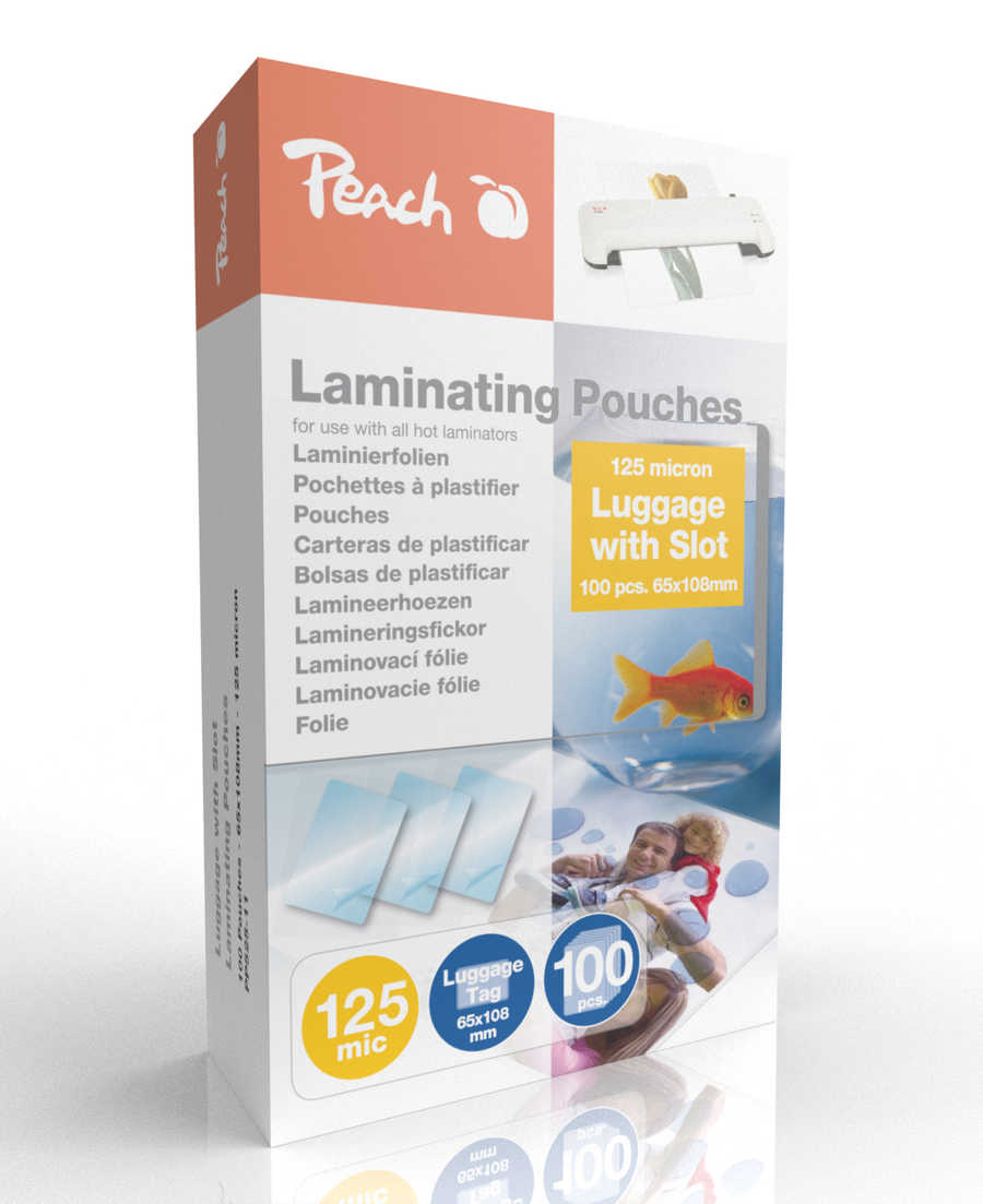 Peach  Laminierfolie 65x108mm Gepäckanhänger | 125 mic | 100 St. | glänzend | geeignet für alle Laminiergeräte | PP525-11 