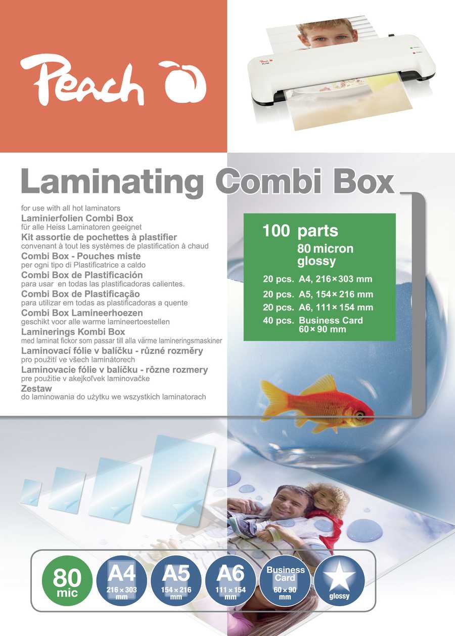 Peach  Laminierfolie A4, A5, A6 | Sparset | 80 mic | 100 St. | glänzend | geeignet für alle Laminiergeräte | PPC500-03 