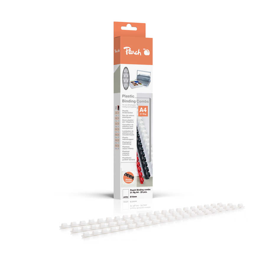 Peach  Binderücken 6mm, für 25 Blatt A4, weiss, 25 Stück, R-PB406-01 