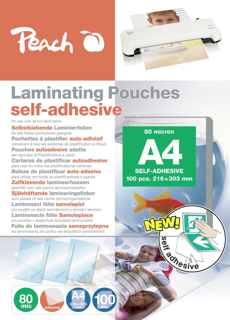 Peach  Laminierfolie A4 | 80 mic | 100 St. | selbstklebende Rückseite | geeignet für selfmade Bilder oder Schilder etc. | geeignet für alle Laminiergeräte | S-PP080-17 