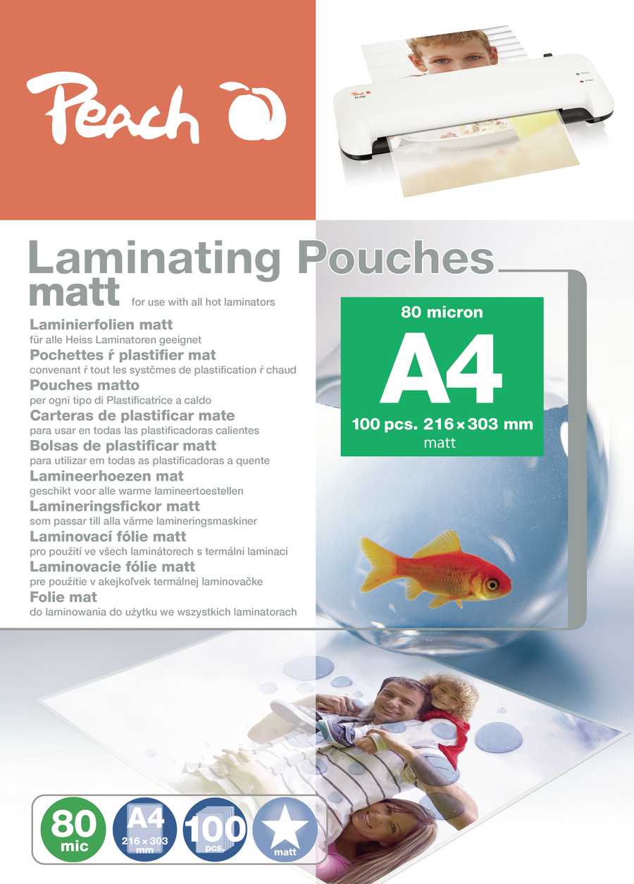 Peach  Laminierfolie A4 | 80 mic | 100 St. | matt | beschreibbar | Premiumqualität für beste Laminierergebnisse | geeignet für alle Laminiergeräte | S-PP580-22 