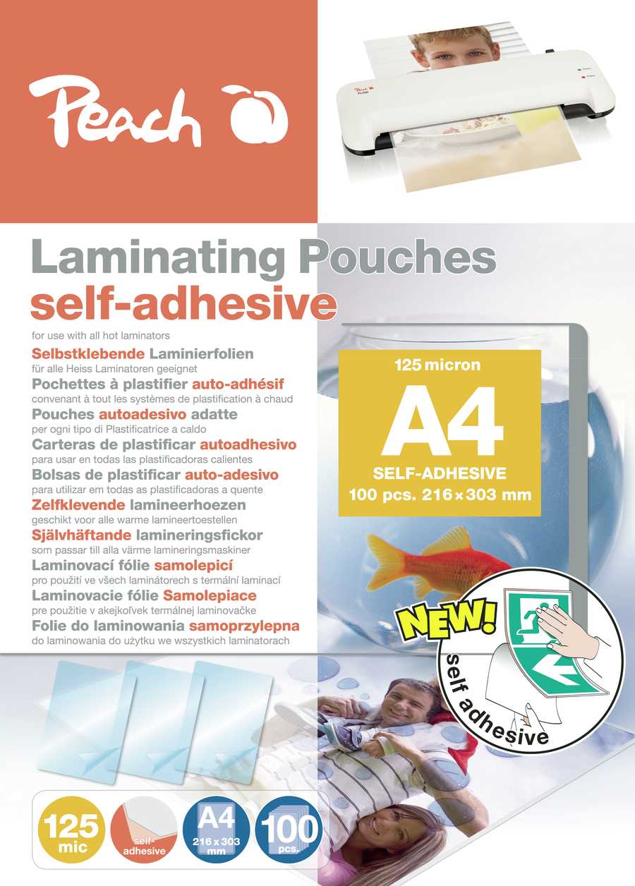 Peach  Laminierfolie A4 | 125 mic | 100 St. | selbstklebende Rückseite | geeignet für selfmade Bilder oder Schilder etc. | kompatibel mit Laminiergeräten aller Markenhersteller | S-PP525-17 