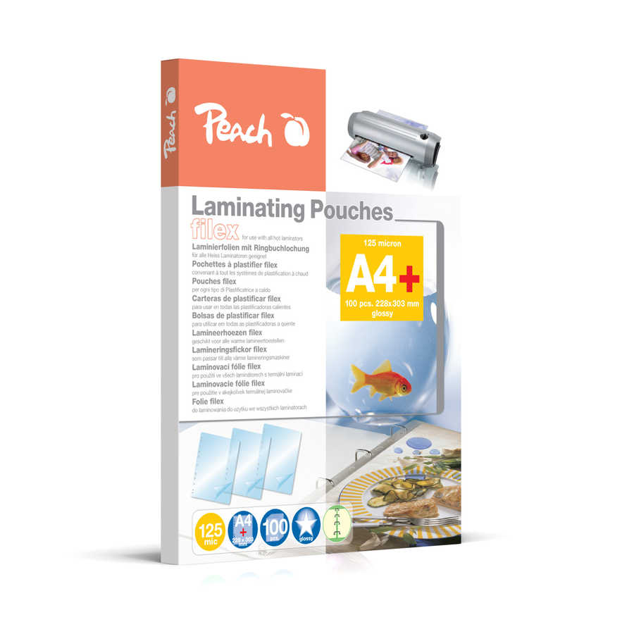Peach  Laminierfolie A4 | 125 mic | 100 St. | abheftbar | zum praktischen Abheften im Ordner | geeignet für alle Laminiergeräte | S-PP525-21 