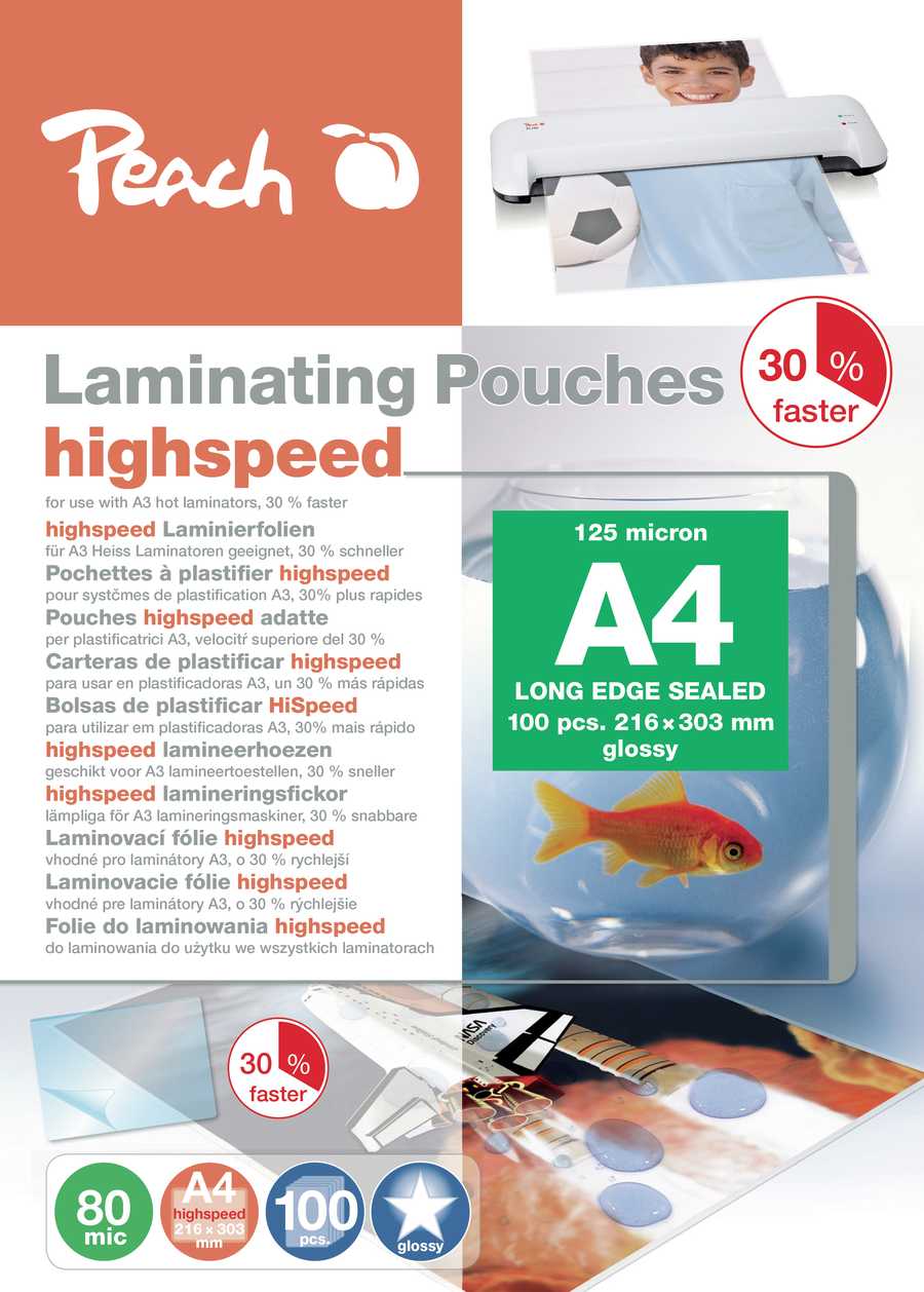Peach  Laminierfolie A4 | 80 mic | 100 St. | HighSpeed | geeignet für alle A3 Laminiergeräte | PP580-22 
