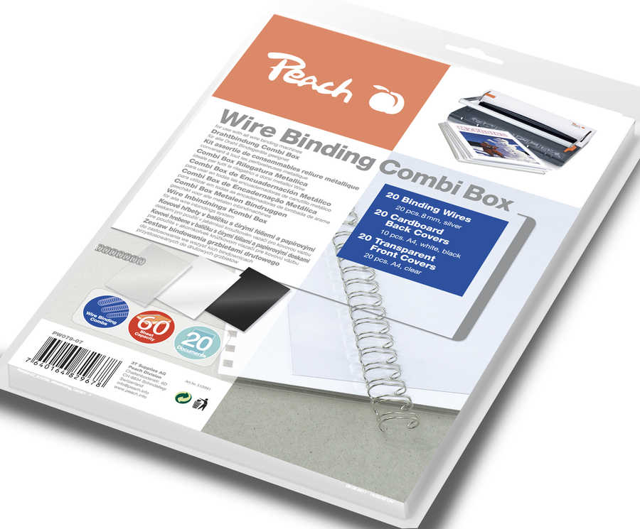 Peach  Drahtbindeset für 20 Dokumente | 60-teilig | 8mm | 60 Blatt | PW079-07 