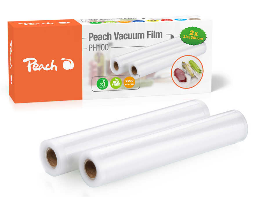 Peach  Vakuumierfolie | 2 Rollen à 28x300cm | Lebensmittel natürlich Frischhalten | kein Foodwaste mehr | geeignet für alle handelsüblichen Vakuumiergeräte | PH100 