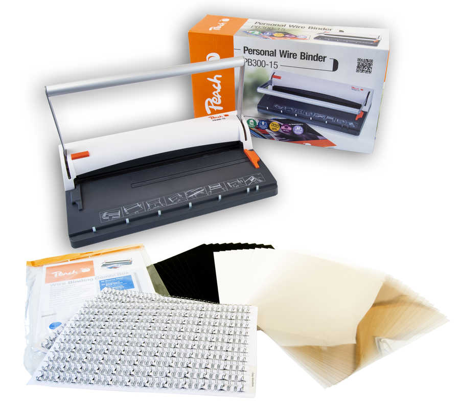 Peach  Draht Bindemaschine , 8mm, A4 - PB300-15 incl. 60teil. Starterpack 