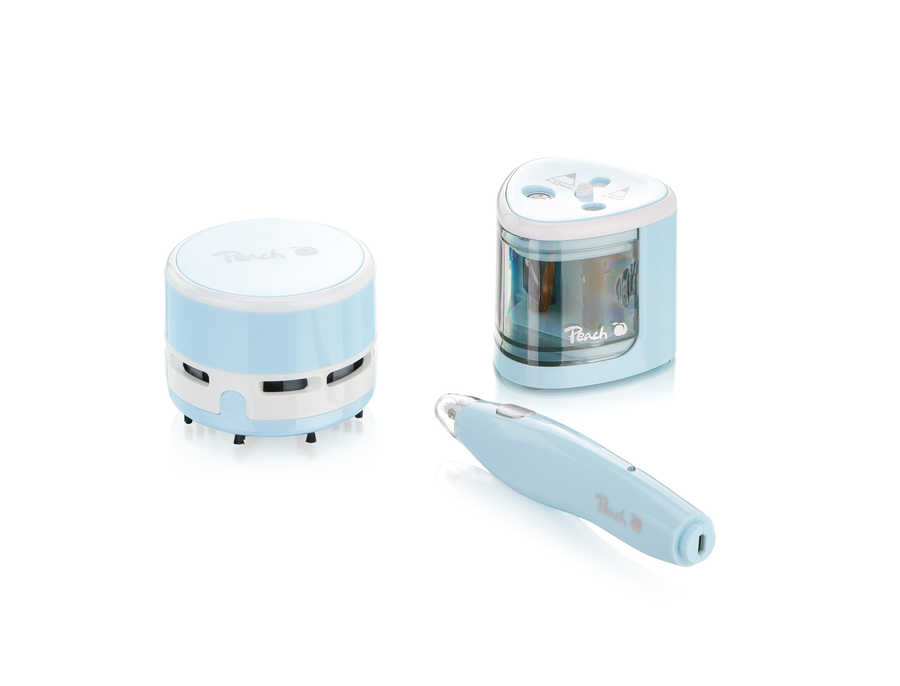 Peach  Vorteils-Set elektrischer universal Anspitzer PO102 & Radierer PO105 & Tisch Staubsauger PA105 | blau 