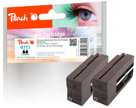 Peach  Doppelpack Tintenpatrone schwarz kompatibel zu HP DesignJet T 530 24 Inch