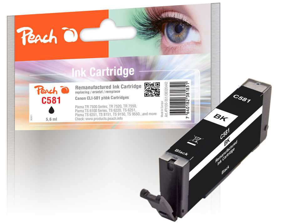 Peach  Tintenpatrone foto schwarz kompatibel zu Canon Pixma TS 6151