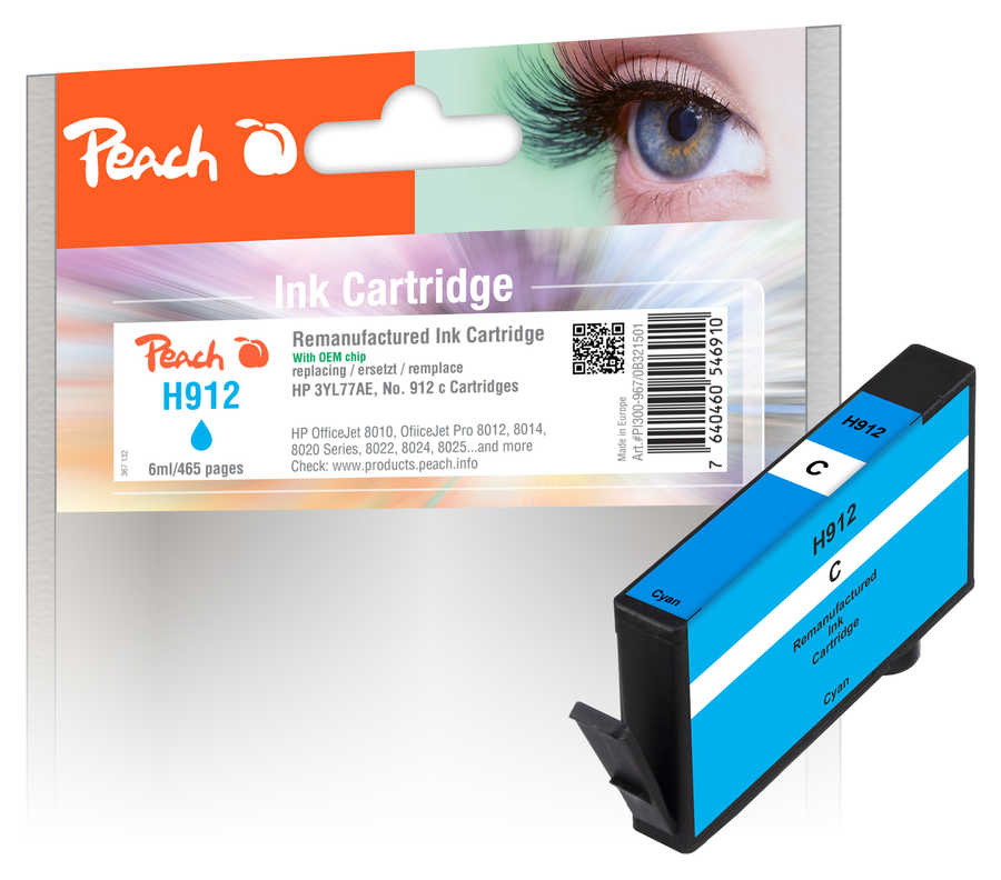Peach  Tintenpatrone cyan kompatibel zu HP OfficeJet 8010