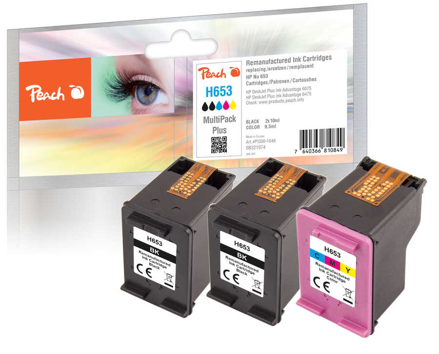 Peach  Spar Pack Plus Druckköpfe kompatibel zu HP DeskJet Plus Ink Advantage 6475