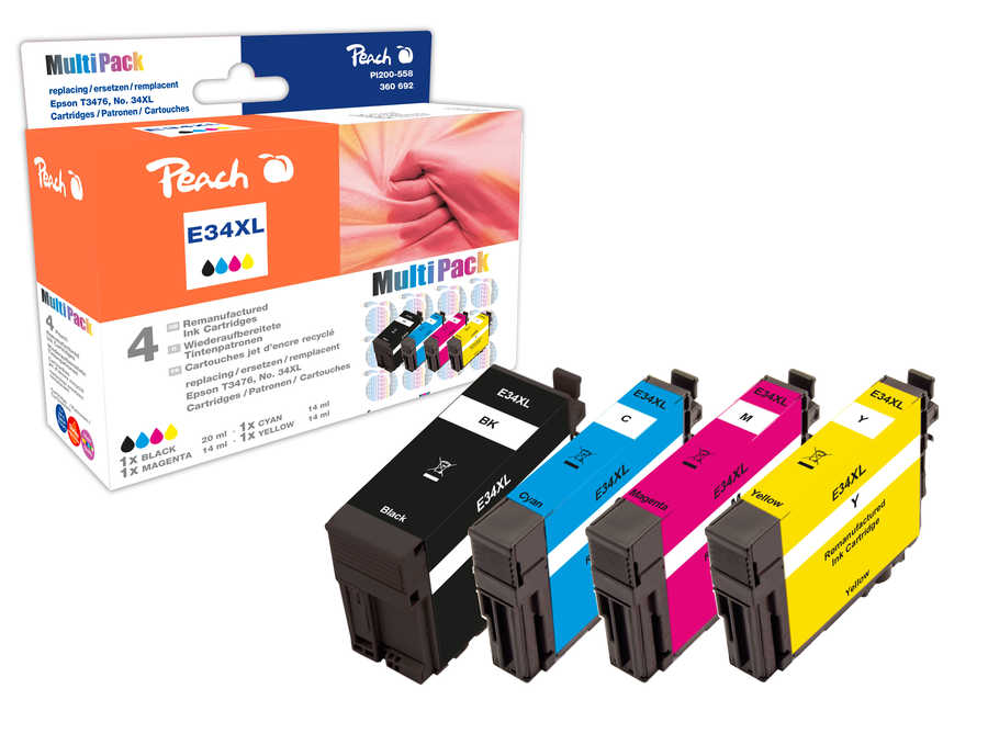 Peach  Spar Pack Tintenpatronen XL kompatibel zu Epson WorkForce Pro WF-3700 Series