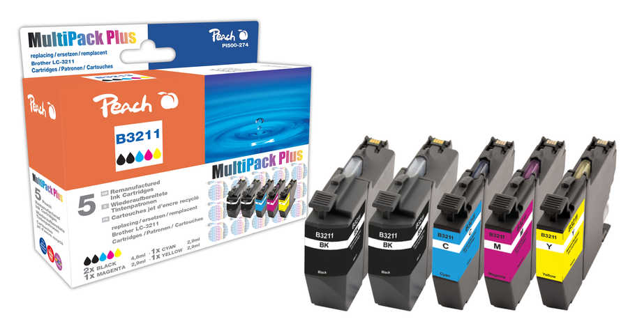 Peach  Spar Plus Pack Tintenpatronen kompatibel zu Brother MFCJ 491 DW