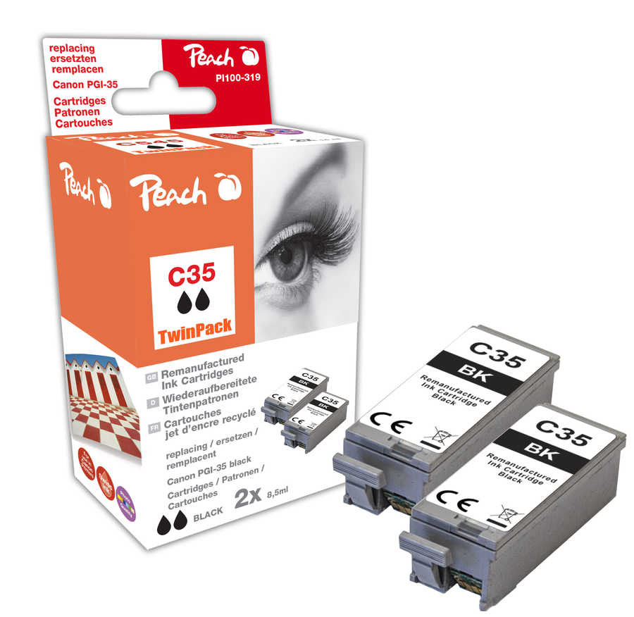 Peach  Doppelpack Tintenpatronen schwarz kompatibel zu Canon Pixma IP 100