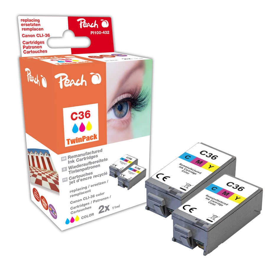 Peach  Doppelpack Tintenpatronen color kompatibel zu Canon Pixma IP 100